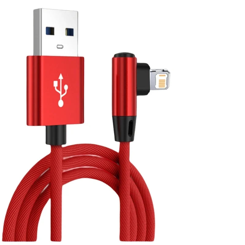 Cavo USB da 90 gradi per iPhone 14 13 12 11 Pro Max X XR 6s 7 8 Plus Cavo da 2 m 3 m Cavo di ricarica rapida per telefono cellulare Cavo per caricabatterie dati