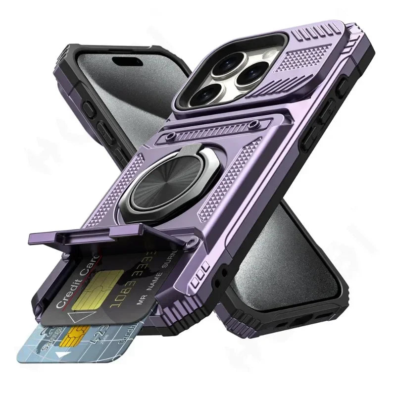 Custodia per iPhone 16 15 14 13 12 11 Pro Max XS XR 8 7 Plus Anello ruotato magnetico Cavalletto Custodia a portafoglio con protezione anticaduta resistente