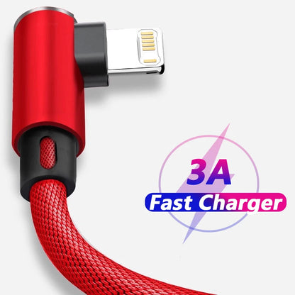 Cavo USB da 90 gradi per iPhone 14 13 12 11 Pro Max X XR 6s 7 8 Plus Cavo da 2 m 3 m Cavo di ricarica rapida per telefono cellulare Cavo per caricabatterie dati