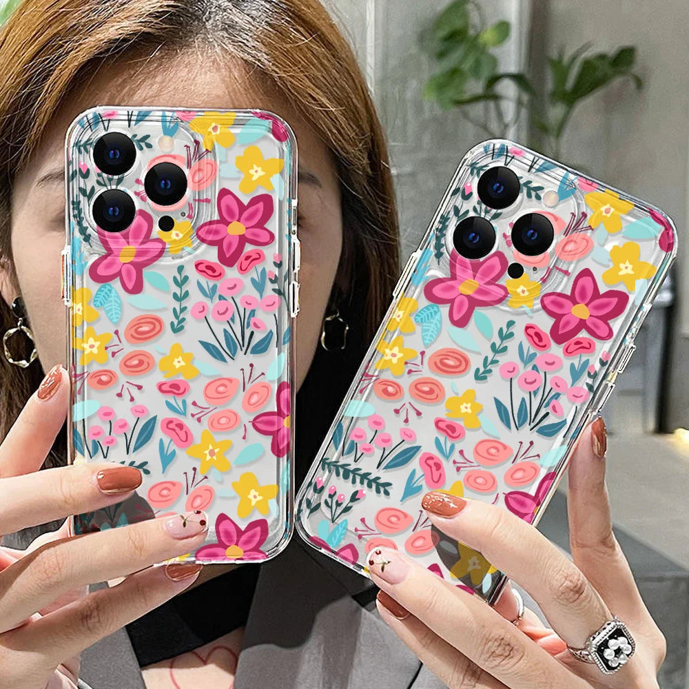 Custodia per telefono trasparente fiore per iPhone 17 16 Pro Max Custodia trasparente per iPhone 11 15 12 13 14 Pro Max Custodia 17 Air 17pro 17 Max Cover Funda