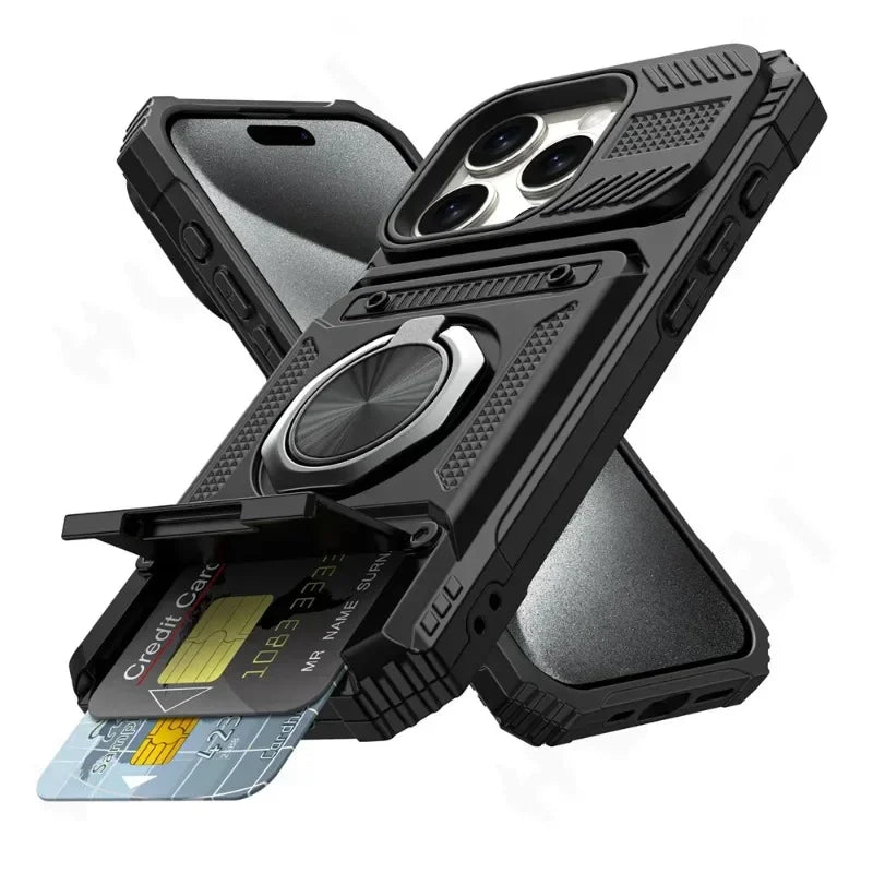 Custodia per iPhone 16 15 14 13 12 11 Pro Max XS XR 8 7 Plus Anello ruotato magnetico Cavalletto Custodia a portafoglio con protezione anticaduta resistente