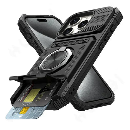 Custodia per iPhone 16 15 14 13 12 11 Pro Max XS XR 8 7 Plus Anello ruotato magnetico Cavalletto Custodia a portafoglio con protezione anticaduta resistente