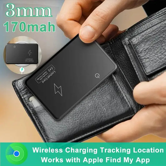 Mini Wallet Tracker Card Localizzazione di ricarica wireless Localizzatore GPS impermeabile Funziona con Apple Trova la mia app Tracker per IOS
