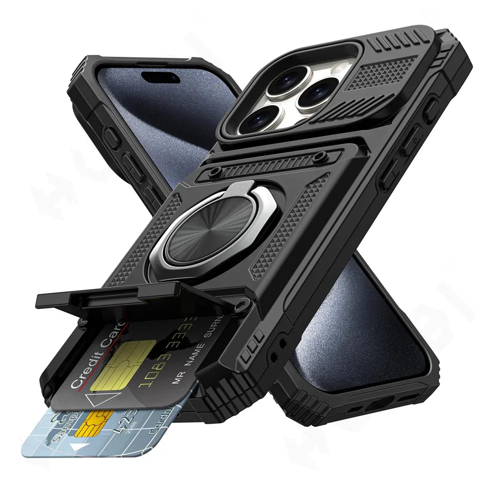 Custodia per iPhone 16 15 14 13 12 11 Pro Max XS XR 8 7 Plus Anello ruotato magnetico Cavalletto Custodia a portafoglio con protezione anticaduta resistente