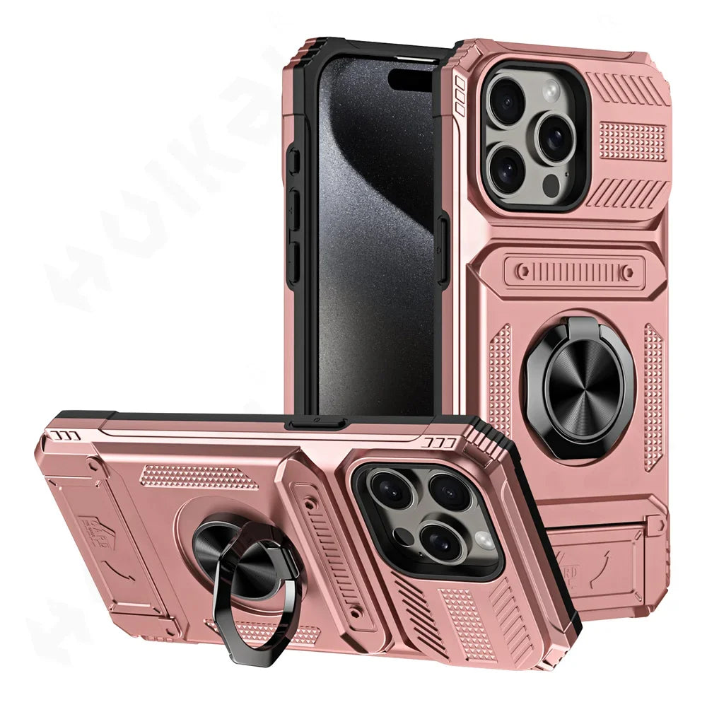 Custodia per iPhone 16 15 14 13 12 11 Pro Max XS XR 8 7 Plus Anello ruotato magnetico Cavalletto Custodia a portafoglio con protezione anticaduta resistente