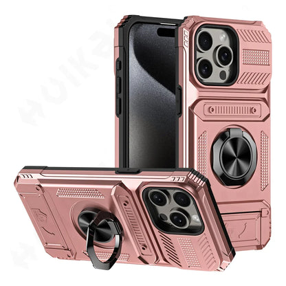 Custodia per iPhone 16 15 14 13 12 11 Pro Max XS XR 8 7 Plus Anello ruotato magnetico Cavalletto Custodia a portafoglio con protezione anticaduta resistente