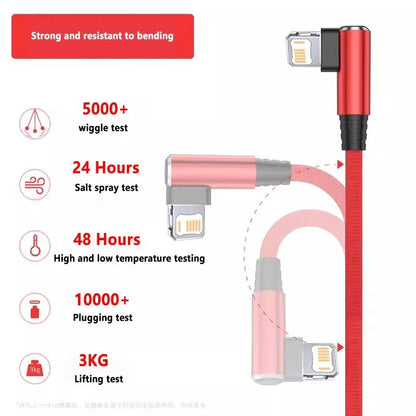Cavo USB da 90 gradi per iPhone 14 13 12 11 Pro Max X XR 6s 7 8 Plus Cavo da 2 m 3 m Cavo di ricarica rapida per telefono cellulare Cavo per caricabatterie dati