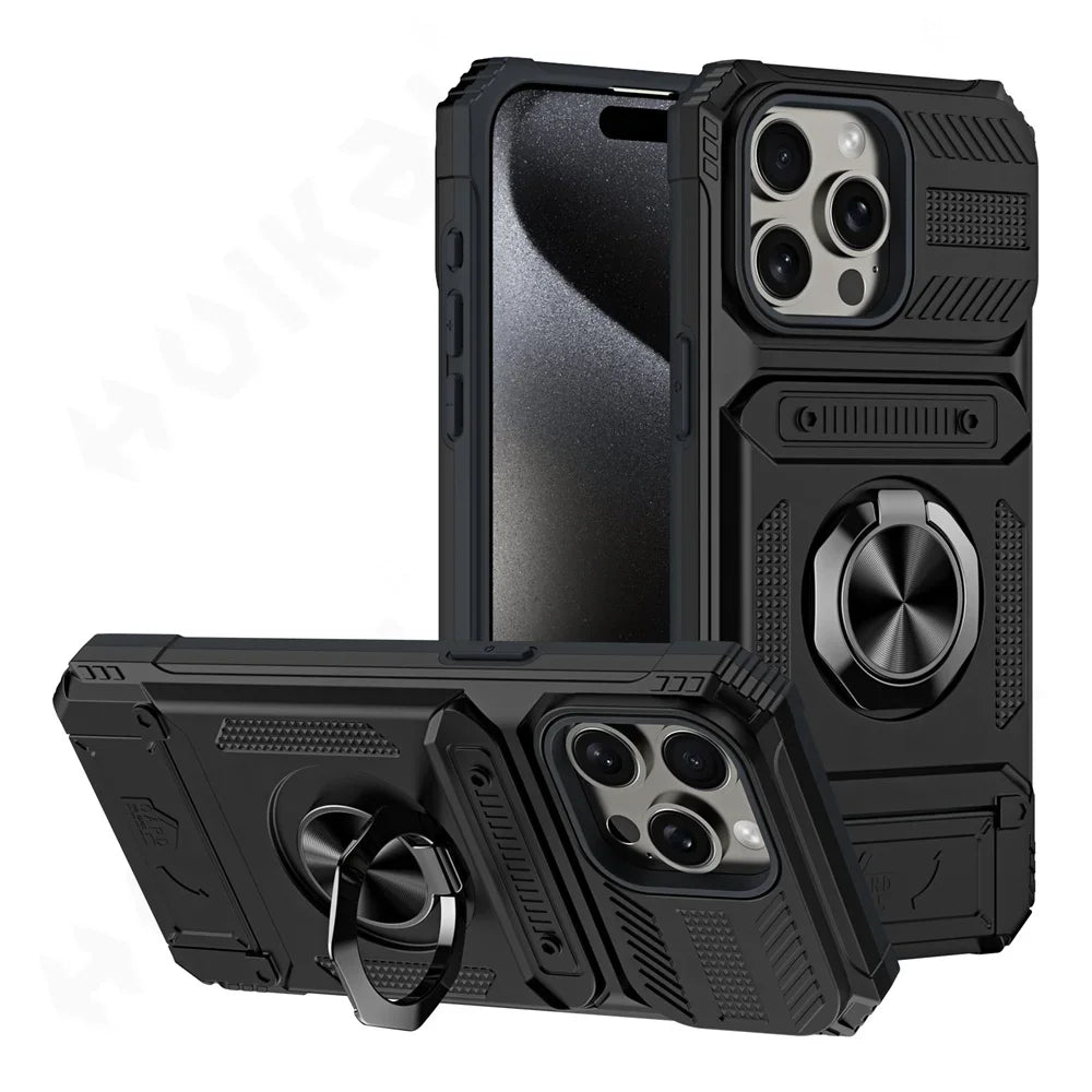 Custodia per iPhone 16 15 14 13 12 11 Pro Max XS XR 8 7 Plus Anello ruotato magnetico Cavalletto Custodia a portafoglio con protezione anticaduta resistente
