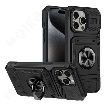 Custodia per iPhone 16 15 14 13 12 11 Pro Max XS XR 8 7 Plus Anello ruotato magnetico Cavalletto Custodia a portafoglio con protezione anticaduta resistente