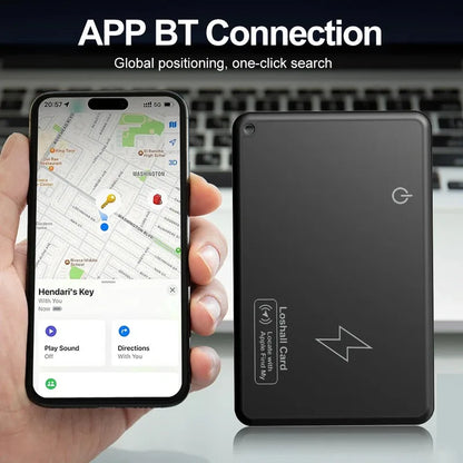 Mini Wallet Tracker Card Localizzazione di ricarica wireless Localizzatore GPS impermeabile Funziona con Apple Trova la mia app Tracker per IOS