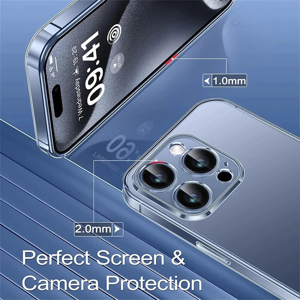Per iPhone 15 16 Pro XS X XR Custodia in silicone trasparente antiurto per iPhone 13 11 12 14 Pro Max Mini Custodia protettiva per obiettivo posteriore
