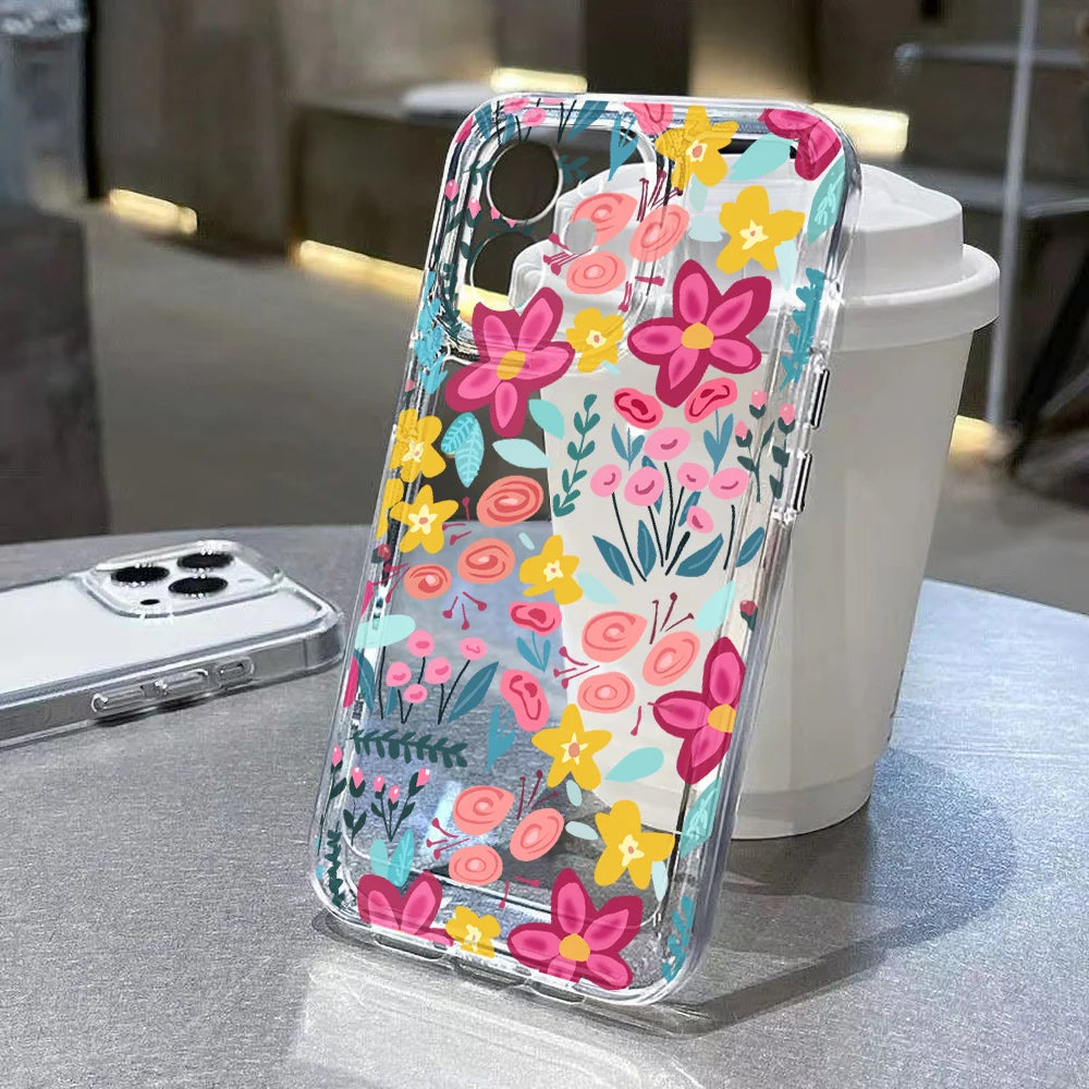 Custodia per telefono trasparente fiore per iPhone 17 16 Pro Max Custodia trasparente per iPhone 11 15 12 13 14 Pro Max Custodia 17 Air 17pro 17 Max Cover Funda