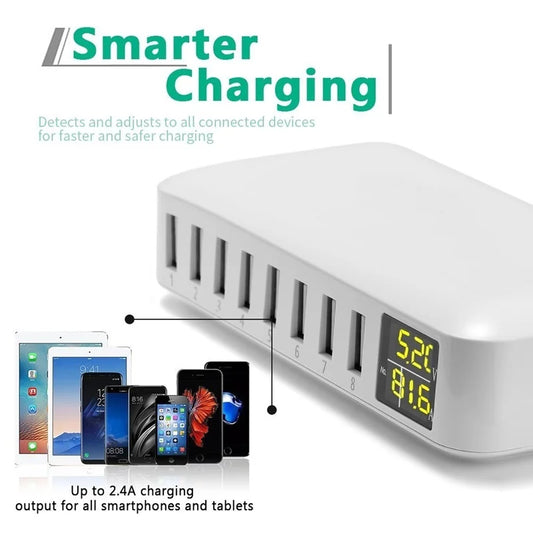 Caricatore rapido USB multi 8 porte Telefono desktop Carregador Display LCD Stazione di ricarica Dock HUB per Iphone 14 Samsung Xiaomi Tablet