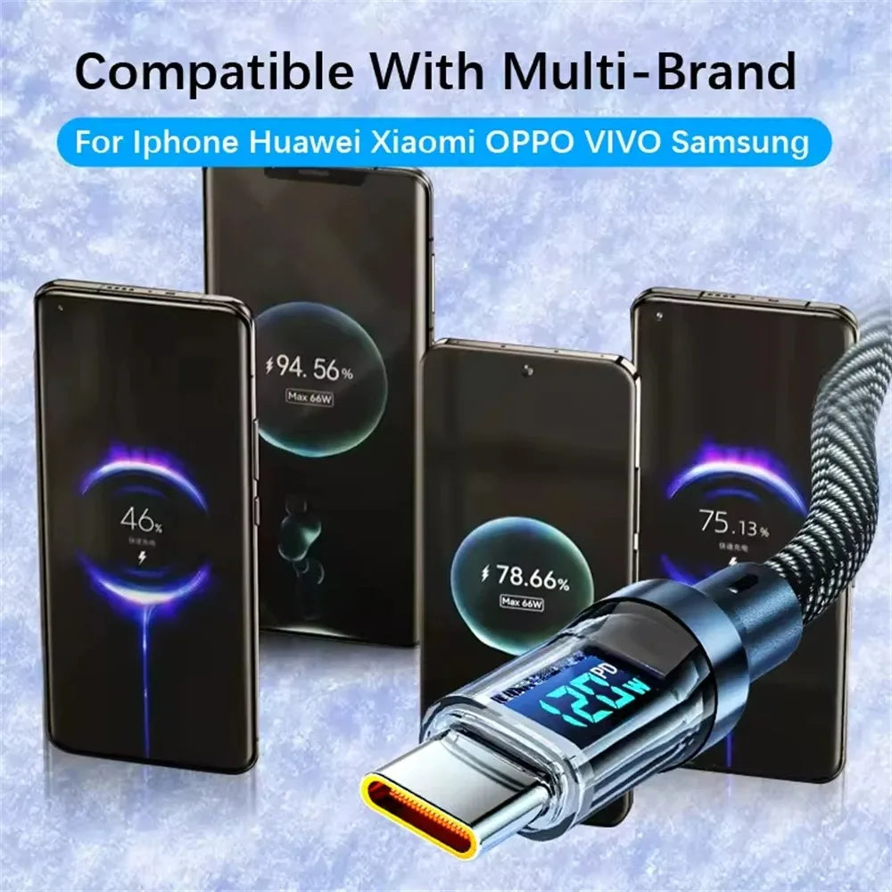 Cavo di ricarica super veloce per telefono da 120 W da tipo C a tipo C con display a LED Cavo dati da USB a tipo C per Xiaomi Samsung Huawei