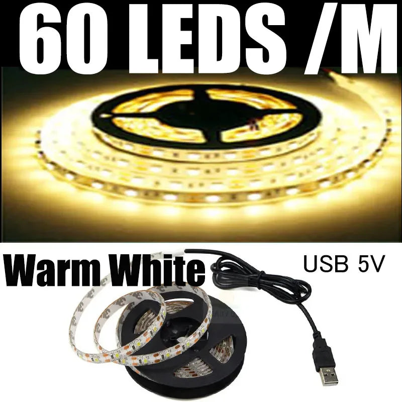 Strisce LED USB DC 5V 2835 Bianco 6000k Barra LED bianca calda Luce da cucina Lampada sotto l'armadio Luce a stringa LED 5v luce a led