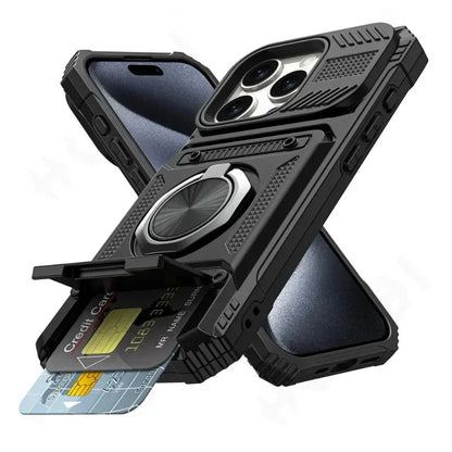 Custodia per iPhone 16 15 14 13 12 11 Pro Max XS XR 8 7 Plus Anello ruotato magnetico Cavalletto Custodia a portafoglio con protezione anticaduta resistente
