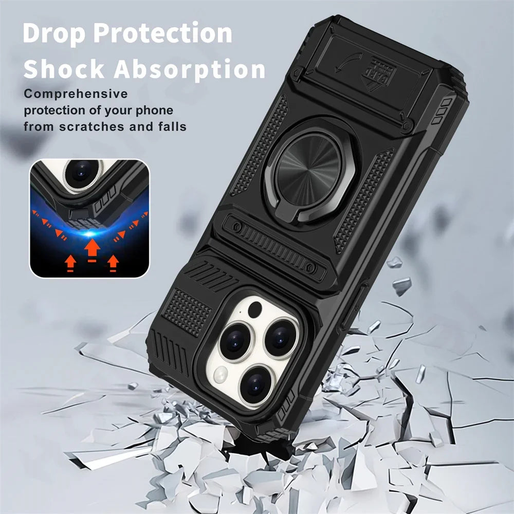 Custodia per iPhone 16 15 14 13 12 11 Pro Max XS XR 8 7 Plus Anello ruotato magnetico Cavalletto Custodia a portafoglio con protezione anticaduta resistente
