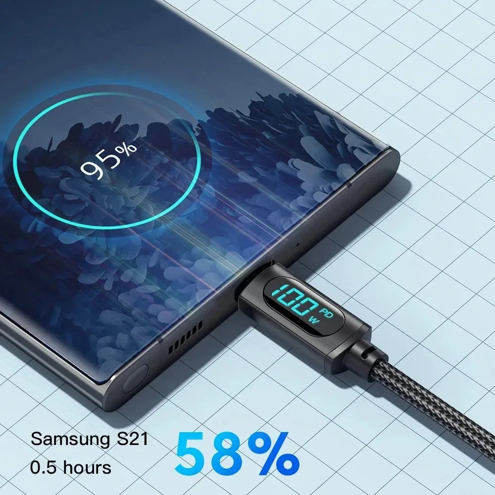 Cavo di ricarica super veloce per telefono da 120 W da tipo C a tipo C con display a LED Cavo dati da USB a tipo C per Xiaomi Samsung Huawei