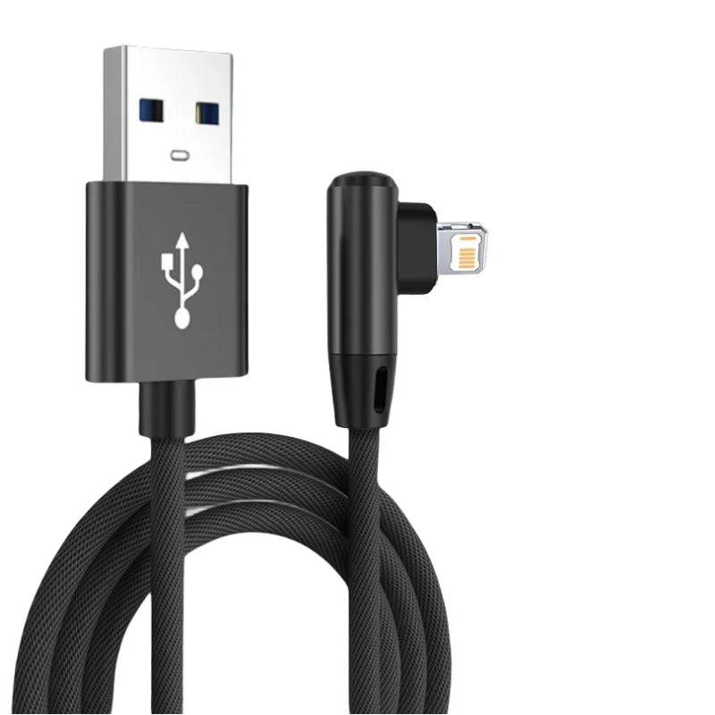 Cavo USB da 90 gradi per iPhone 14 13 12 11 Pro Max X XR 6s 7 8 Plus Cavo da 2 m 3 m Cavo di ricarica rapida per telefono cellulare Cavo per caricabatterie dati