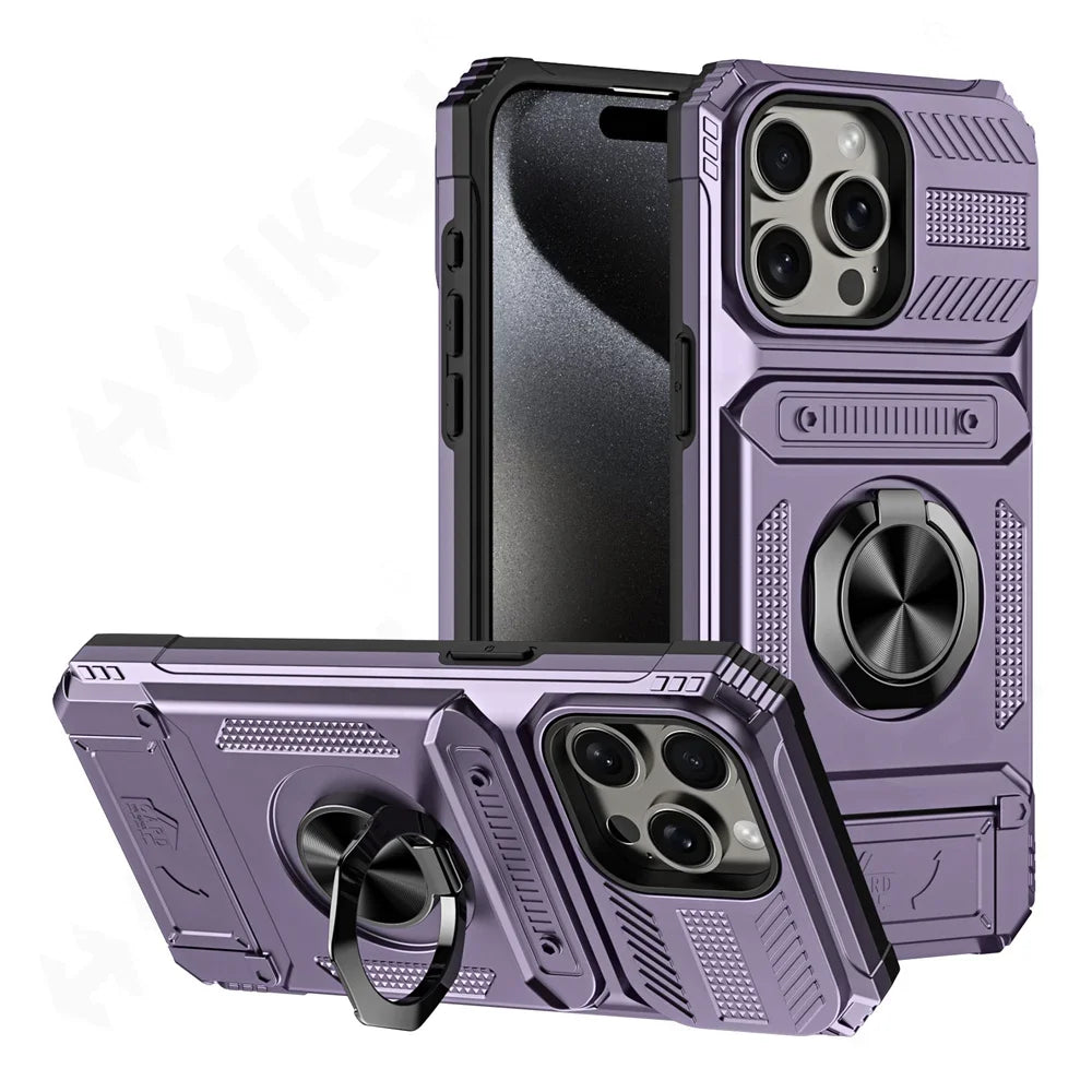 Custodia per iPhone 16 15 14 13 12 11 Pro Max XS XR 8 7 Plus Anello ruotato magnetico Cavalletto Custodia a portafoglio con protezione anticaduta resistente