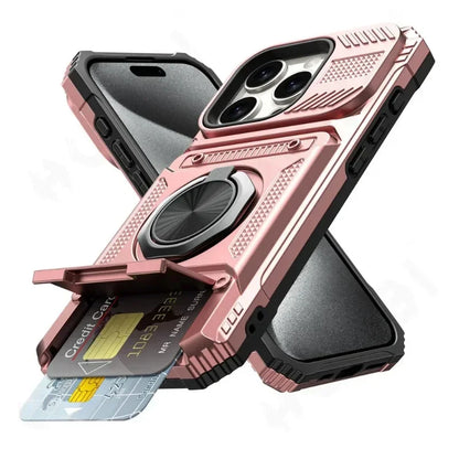 Custodia per iPhone 16 15 14 13 12 11 Pro Max XS XR 8 7 Plus Anello ruotato magnetico Cavalletto Custodia a portafoglio con protezione anticaduta resistente