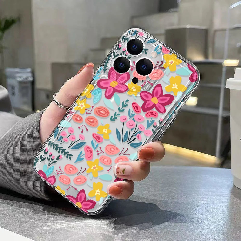 Custodia per telefono trasparente fiore per iPhone 17 16 Pro Max Custodia trasparente per iPhone 11 15 12 13 14 Pro Max Custodia 17 Air 17pro 17 Max Cover Funda