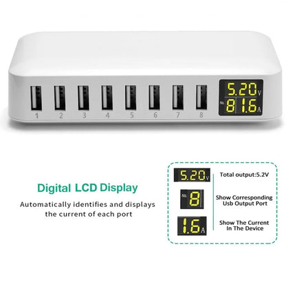 Caricatore rapido USB multi 8 porte Telefono desktop Carregador Display LCD Stazione di ricarica Dock HUB per Iphone 14 Samsung Xiaomi Tablet