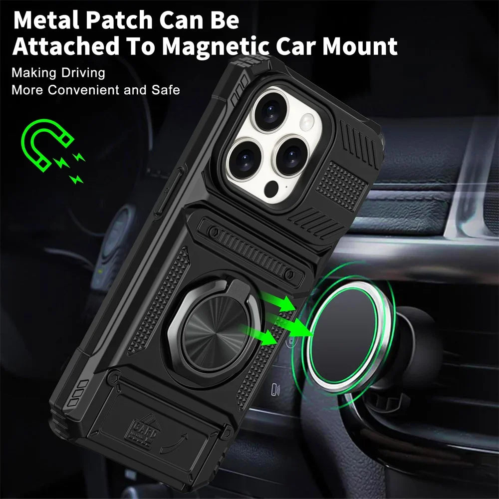 Custodia per iPhone 16 15 14 13 12 11 Pro Max XS XR 8 7 Plus Anello ruotato magnetico Cavalletto Custodia a portafoglio con protezione anticaduta resistente
