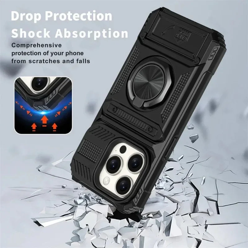 Custodia per iPhone 16 15 14 13 12 11 Pro Max XS XR 8 7 Plus Anello ruotato magnetico Cavalletto Custodia a portafoglio con protezione anticaduta resistente