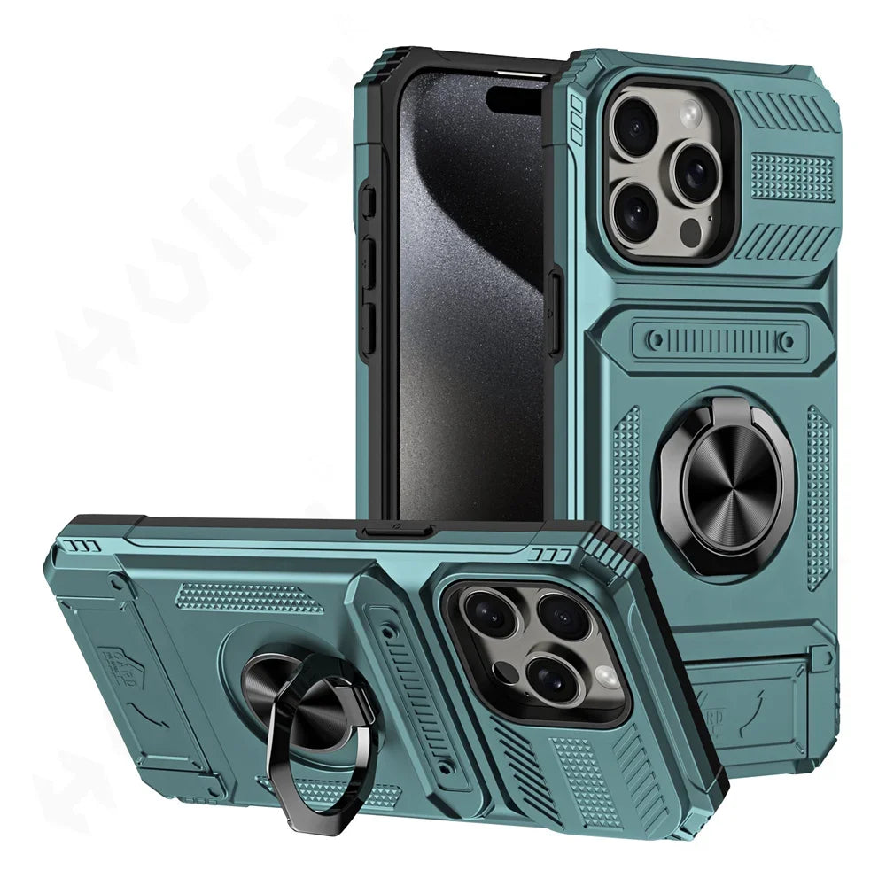 Custodia per iPhone 16 15 14 13 12 11 Pro Max XS XR 8 7 Plus Anello ruotato magnetico Cavalletto Custodia a portafoglio con protezione anticaduta resistente