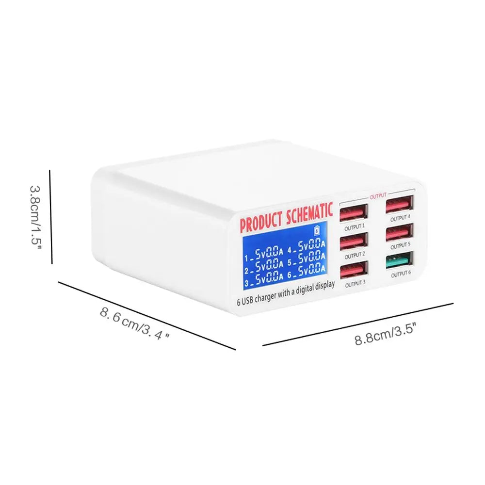 Caricatore USB 8A QC3.0 con display LCD Caricatore per telefono cellulare desktop a 6 porte Ricarica rapida intelligente per smartphone Tablet PC