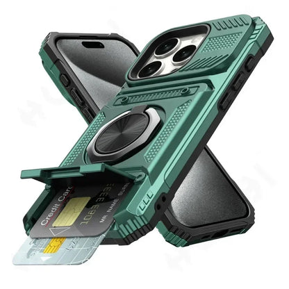 Custodia per iPhone 16 15 14 13 12 11 Pro Max XS XR 8 7 Plus Anello ruotato magnetico Cavalletto Custodia a portafoglio con protezione anticaduta resistente