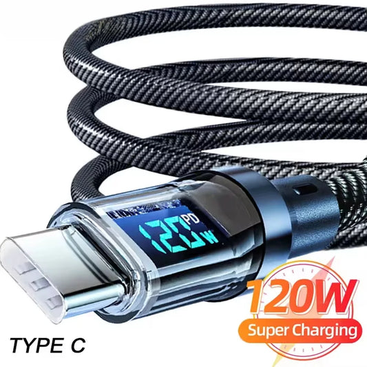 Cavo di ricarica super veloce per telefono da 120 W da tipo C a tipo C con display a LED Cavo dati da USB a tipo C per Xiaomi Samsung Huawei
