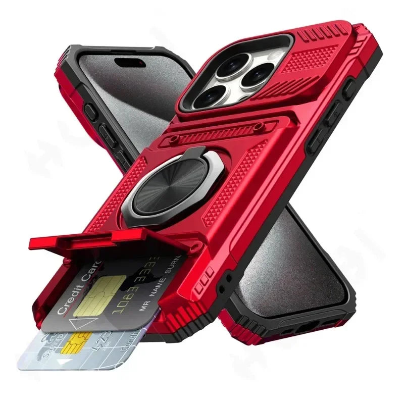 Custodia per iPhone 16 15 14 13 12 11 Pro Max XS XR 8 7 Plus Anello ruotato magnetico Cavalletto Custodia a portafoglio con protezione anticaduta resistente