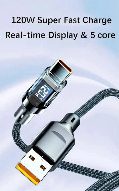 Cavo di ricarica super veloce per telefono da 120 W da tipo C a tipo C con display a LED Cavo dati da USB a tipo C per Xiaomi Samsung Huawei