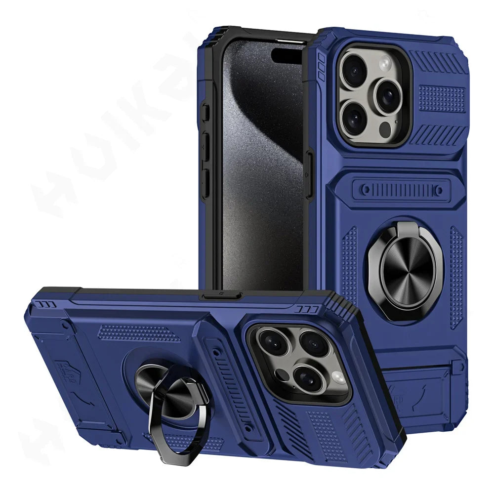 Custodia per iPhone 16 15 14 13 12 11 Pro Max XS XR 8 7 Plus Anello ruotato magnetico Cavalletto Custodia a portafoglio con protezione anticaduta resistente