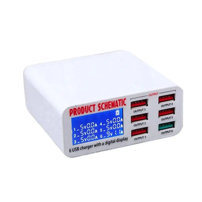 Caricatore USB 8A QC3.0 con display LCD Caricatore per telefono cellulare desktop a 6 porte Ricarica rapida intelligente per smartphone Tablet PC