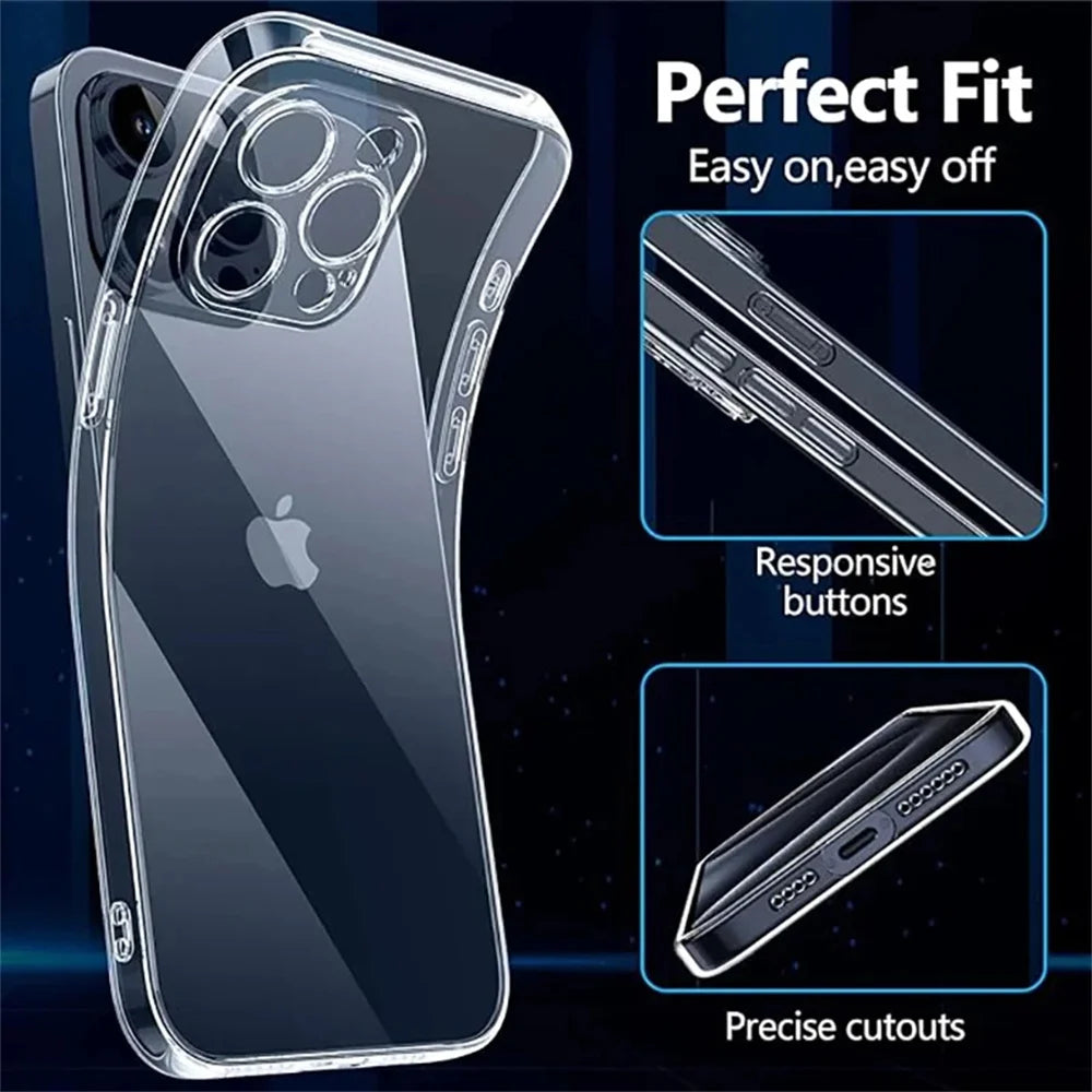 Per iPhone 15 16 Pro XS X XR Custodia in silicone trasparente antiurto per iPhone 13 11 12 14 Pro Max Mini Custodia protettiva per obiettivo posteriore