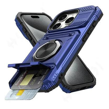 Custodia per iPhone 16 15 14 13 12 11 Pro Max XS XR 8 7 Plus Anello ruotato magnetico Cavalletto Custodia a portafoglio con protezione anticaduta resistente