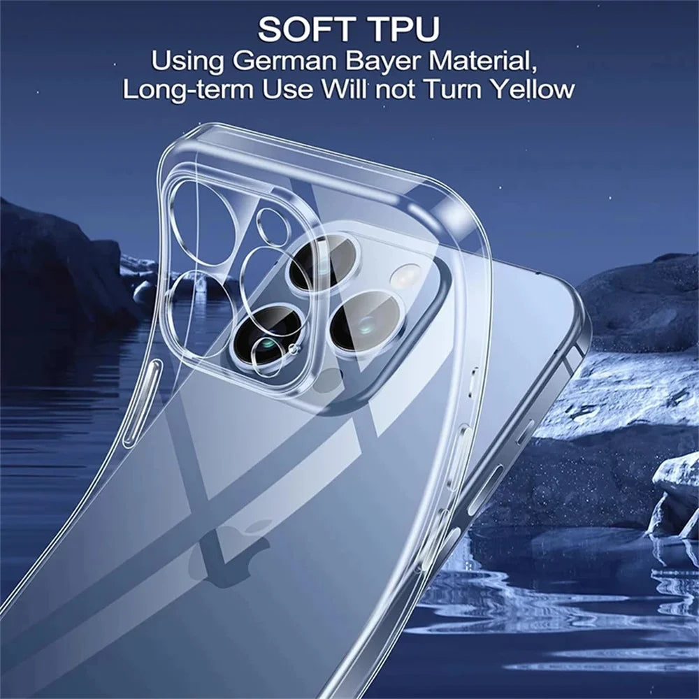 Per iPhone 15 16 Pro XS X XR Custodia in silicone trasparente antiurto per iPhone 13 11 12 14 Pro Max Mini Custodia protettiva per obiettivo posteriore