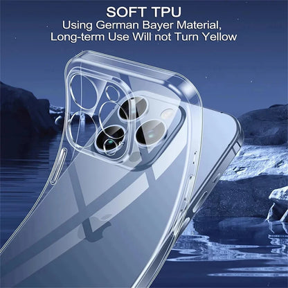 Per iPhone 15 16 Pro XS X XR Custodia in silicone trasparente antiurto per iPhone 13 11 12 14 Pro Max Mini Custodia protettiva per obiettivo posteriore